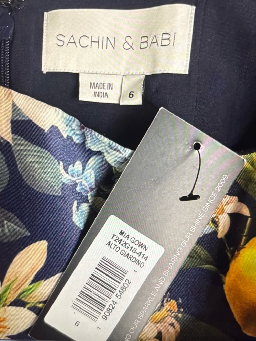 Sachin + Babi Navy Floral Print Dress with Yellow Accents - Picture 3 of 3